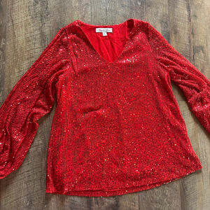 Women's Vine & Love Red Sequin Blouse S